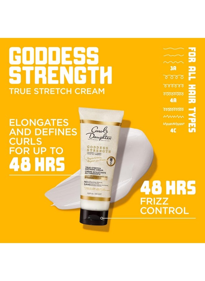 Carol's Daughter Goddess Strength True Stretch Defining Hair Cream For Wavy, Coily and Curly Hair, Curl Defining Cream with Castor Oil for Weak Hair, 6.8 Fl Oz