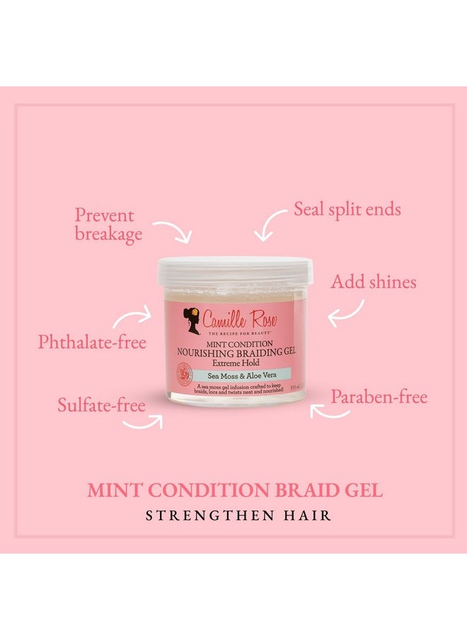 Camille Rose Mint Condition Braid Gel, with Aloe and Sea Moss, for Moisture, Shine, and Curly to Coily Hair Types, 12 oz