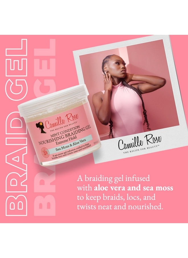 Camille Rose Mint Condition Braid Gel, with Aloe and Sea Moss, for Moisture, Shine, and Curly to Coily Hair Types, 12 oz