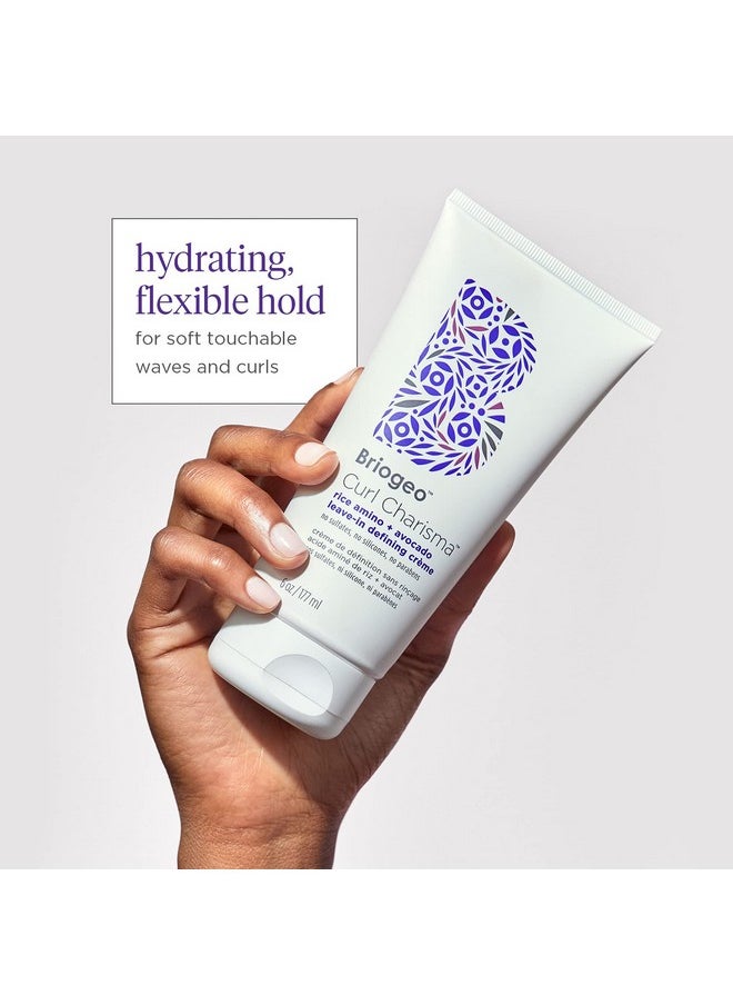 Briogeo Curl Charisma Rice Amino + Avocado Leave-In Defining Crème, Anti Frizz Hair Styling Moisturizer, Leave In Cream for Wavy, Curly, Coily Hair, Boosts Hydration, Vegan, Cruelty-Free, 6 fl oz