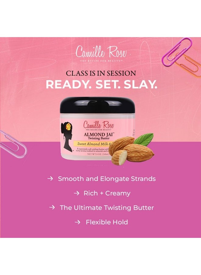 Camille Rose Almond Jai Twisting Hair Styling Butter, with Aloe and Honey, to Soften Smooth and Moisturize, for All Hair Types, 8 oz
