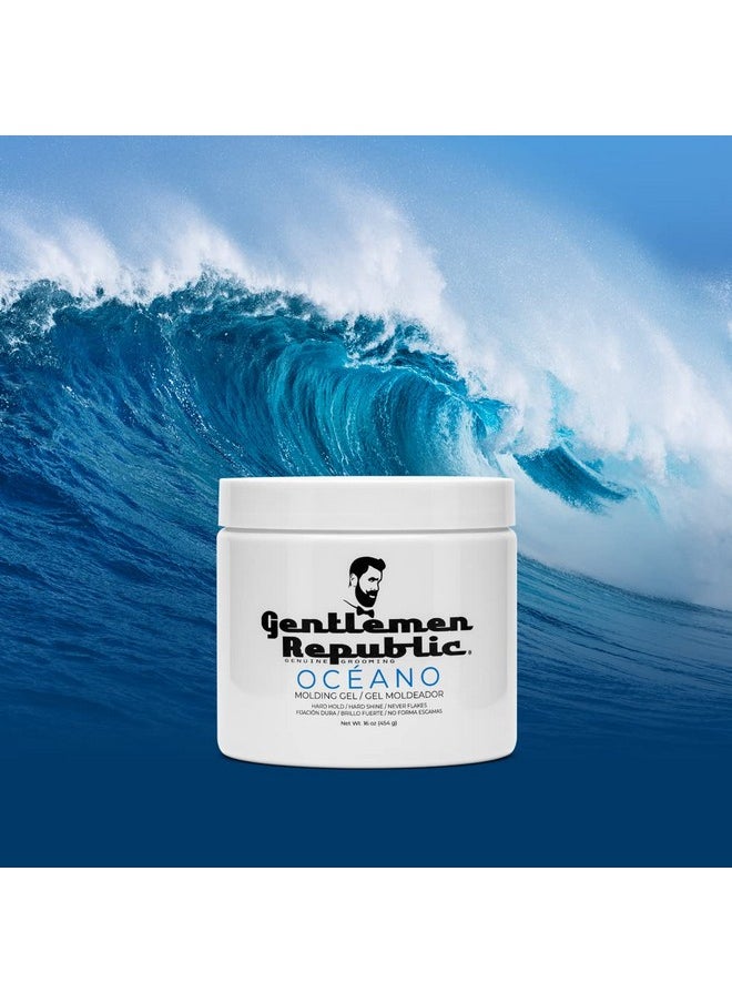 Gentlemen Republic Oceano Men's Hair Gel 16oz - Strong Touchable Hold and High Shine Styling Gel for Hair, 100% Alcohol-Free Professional Formula with Fresh Scent, Mens Hair Product Made in USA