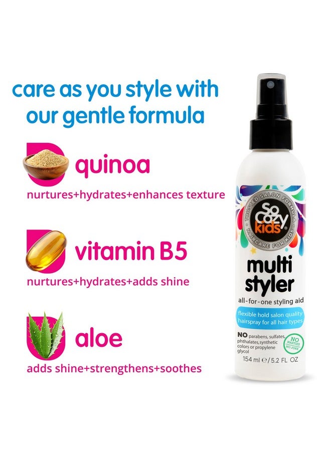SoCozy Multi Styler, Styling Hair Spray for Kids, Safe for Everyday Use (5.2 Fl Oz) Holds Like a Light Gel, Gentle Formula with Quinoa, Vitamin B5 & Aloe, No Parabens, Sulfates or Synthetic Colors