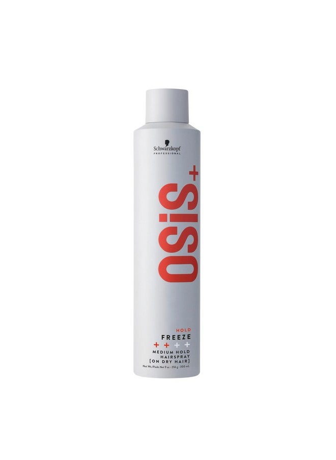 OSiS+ Freeze Medium Hold Hairspray 9oz | All Day Hold and Shine | Heat and Humidity Protection