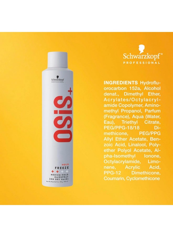 OSiS+ Freeze Medium Hold Hairspray 9oz | All Day Hold and Shine | Heat and Humidity Protection