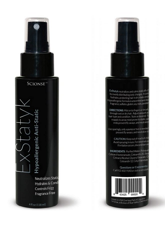 ExStatyk - Anti Static Hypoallergenic Spray, Anti- Frizz, Fragrance Free, unscented