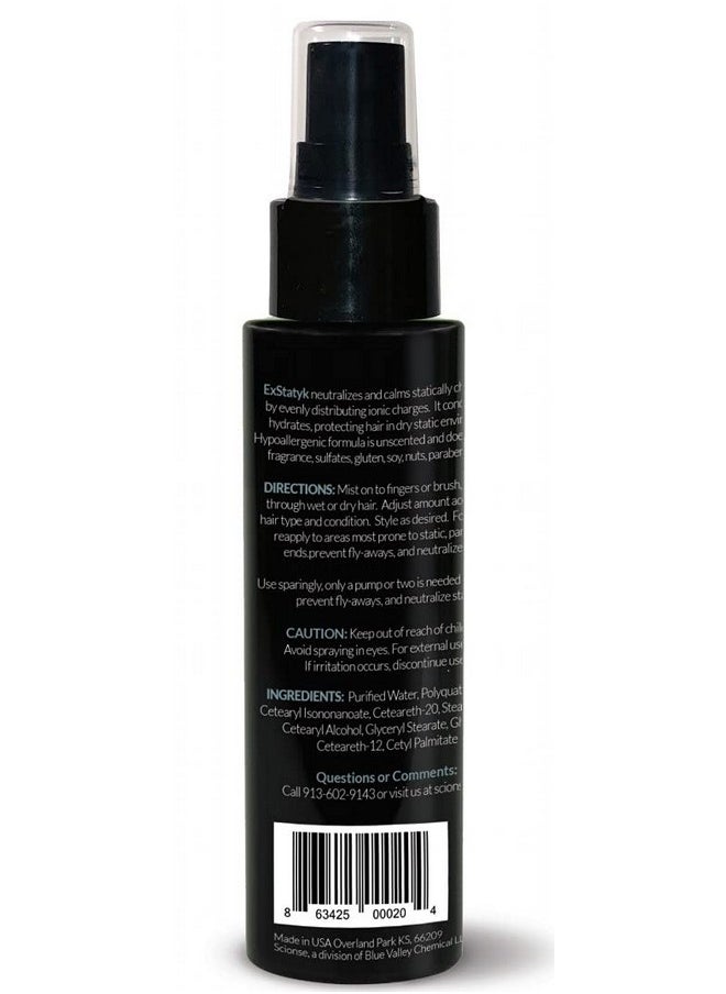 ExStatyk - Anti Static Hypoallergenic Spray, Anti- Frizz, Fragrance Free, unscented
