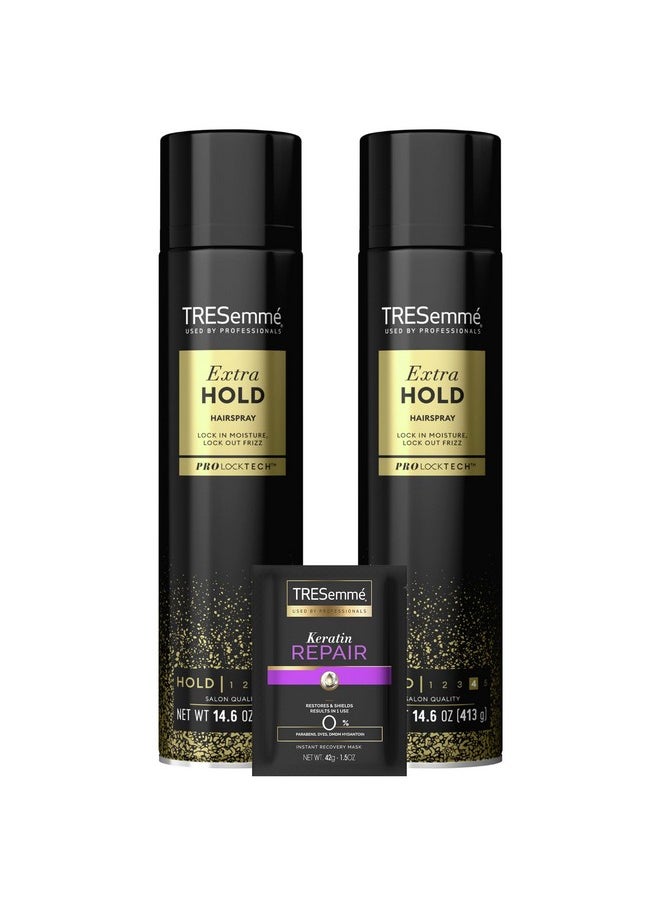 TRESemmé Hairspray, Extra Hold, 2-Pack + Keratin Repair Hair Mask - Moisturizing Hair Spray, Anti-Humidity, Anti-Frizz Hair Products (3 Piece Set)