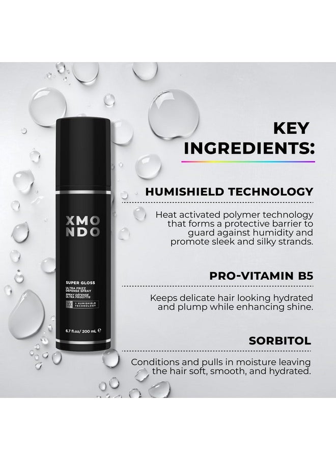 XMONDO Hair Super Gloss Ultra Frizz Defense Spray | Ultimate Frizz & Humidity Guard Designed with Humishield Technology, Vegan Formula Promotes Softer Strands and Enhances Shine, 6.7 Fl Oz