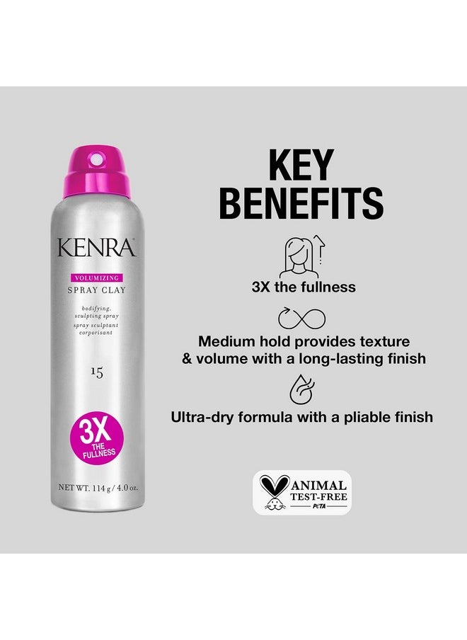 Kenra Volumizing Spray Clay 15 | Bodifying, Fullness Spray | 3X The Fullness | Medium Hold | Provides Texture & Volume With A Long-Lasting Finish | All Hair Types | 4 oz