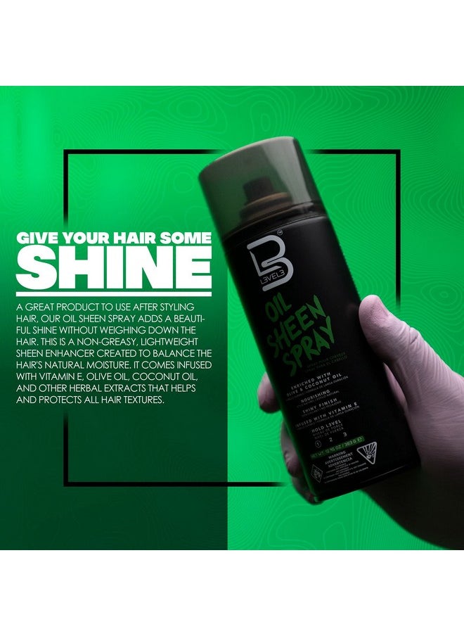 L3 Level 3 Oil Sheen Spray - Adds Shine to Hair After Styling - Infused with Vitamin E, Olive, Coconut Oil and Herbal Extracts