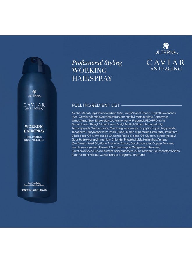 Alterna Caviar Working Hairspray | Buildable, Brushable Hold | Helps Control Frizz & Adds Shine | Sulfate Free, 7.4 Fl Oz (Packaging May Vary)