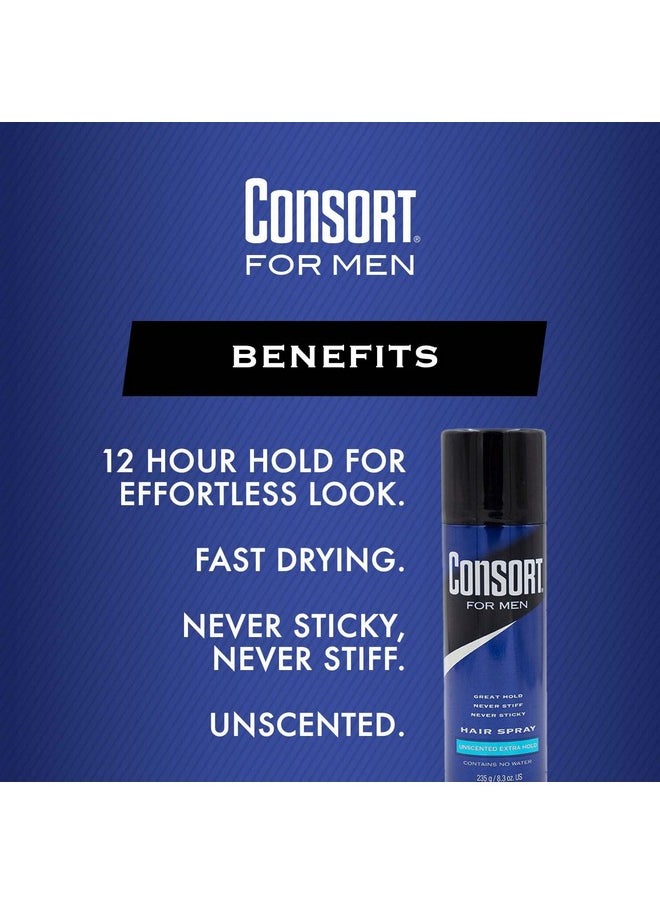 Consort Extra Hold Unscented Aerosol Hair Spray for Men, 8.3 oz - The Ultimate Mens Hairspray for Thin Hair and Mens Grooming Needs, Dry Look Styling
