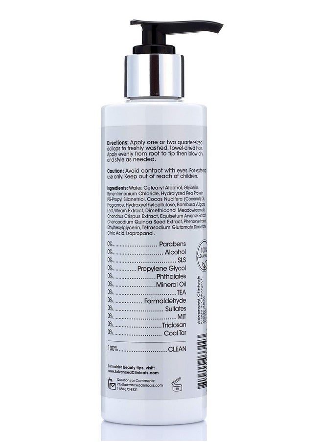 Advanced Clinicals 10-in-1 Anti-Frizz Hydrating Heat Protectant Hair Cream Coconut & Bamboo Strengthen, Detangle & Smooth Dry, Damaged Hair DEA, Paraben, Sulfate-Free, Color Safe, 7.5 Fl Oz