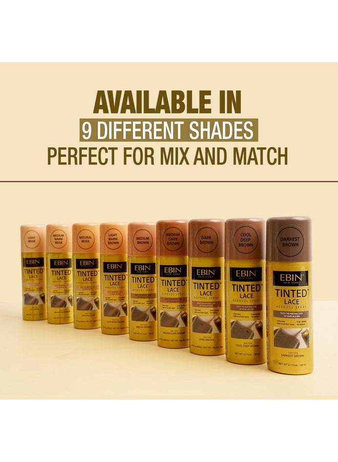 EBIN NEW YORK Tinted Lace Spray - Medium Dark Brown 2.7oz/ 80ml, Quick dry, Water Resistant, No Residue, High pigmentation, Even Spray, Matching Skin Tone, Natural Look, Tinted Spray for Wig