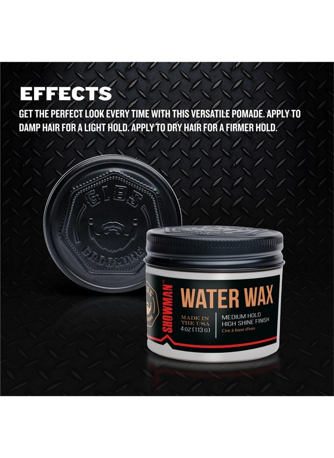 GIBS Water Wax, SHOWMAN-Medium Hold, Healthy High Shine, Water Based, made in USA, 4oz