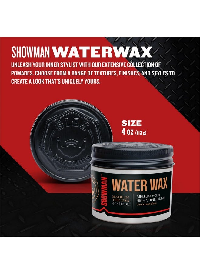 GIBS Water Wax, SHOWMAN-Medium Hold, Healthy High Shine, Water Based, made in USA, 4oz