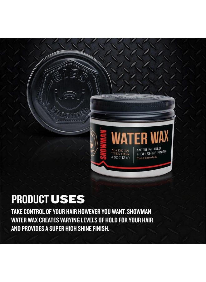 GIBS Water Wax, SHOWMAN-Medium Hold, Healthy High Shine, Water Based, made in USA, 4oz
