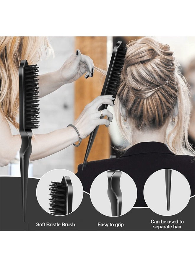 SWEET VIEW Hair Styling Set - 4 Brushes (Edge, Bristle, Rat Tail, Wide Tooth) for Slick Baby Hair and Flyaways - Black