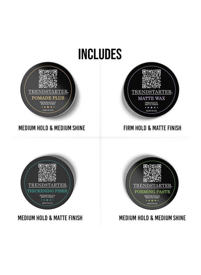 TRENDSTARTER - POMADE SAMPLE PACK - TEST BEFORE YOU INVEST - Matte Wax - Forming Paste - Thickening Fiber - Pomade Plus (Four 0.25oz Samples)