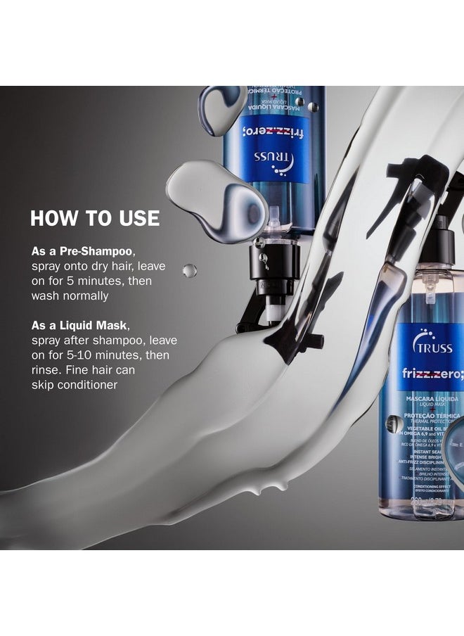 TRUSS Frizz Zero Liquid Hair Mask - Anti Frizz Treatment Spray with Thermal Heat Protection For Blow Drying, Flat Irons and Curling Irons - Detangler Spray Instantly Detangles Damaged Strands