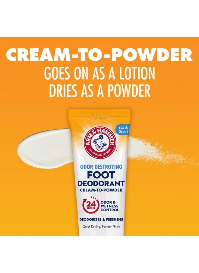 Arm & Hammer Cream to Powder Foot Deodorant, 24 Hour Protection Odor & Wetness Protection, Apply as Cream Dries to Powder
