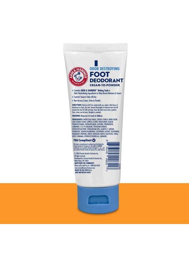 Arm & Hammer Cream to Powder Foot Deodorant, 24 Hour Protection Odor & Wetness Protection, Apply as Cream Dries to Powder