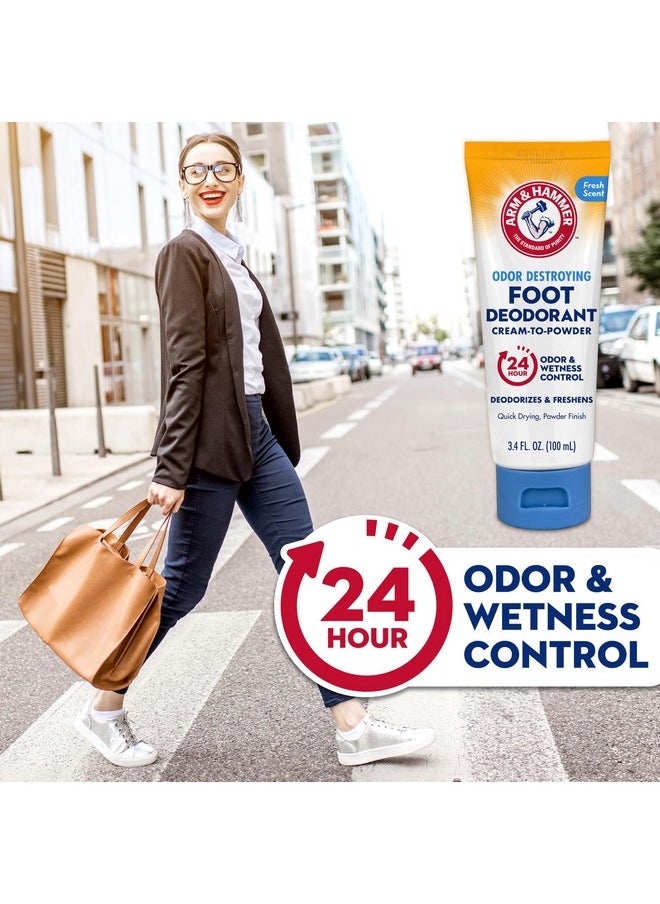 Arm & Hammer Cream to Powder Foot Deodorant, 24 Hour Protection Odor & Wetness Protection, Apply as Cream Dries to Powder