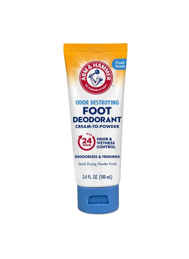 Arm & Hammer Cream to Powder Foot Deodorant, 24 Hour Protection Odor & Wetness Protection, Apply as Cream Dries to Powder