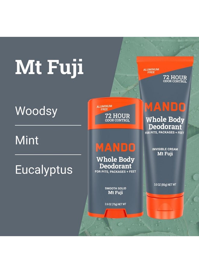 Mando Whole Body Deodorant - Invisible Cream Tube and Solid Stick - 72 Hour Odor Control - Aluminum Free, Baking Soda Free, Skin Safe - 3.0 Ounce Tube and 2.6 Ounce Solid Stick Bundle - Mt Fuji