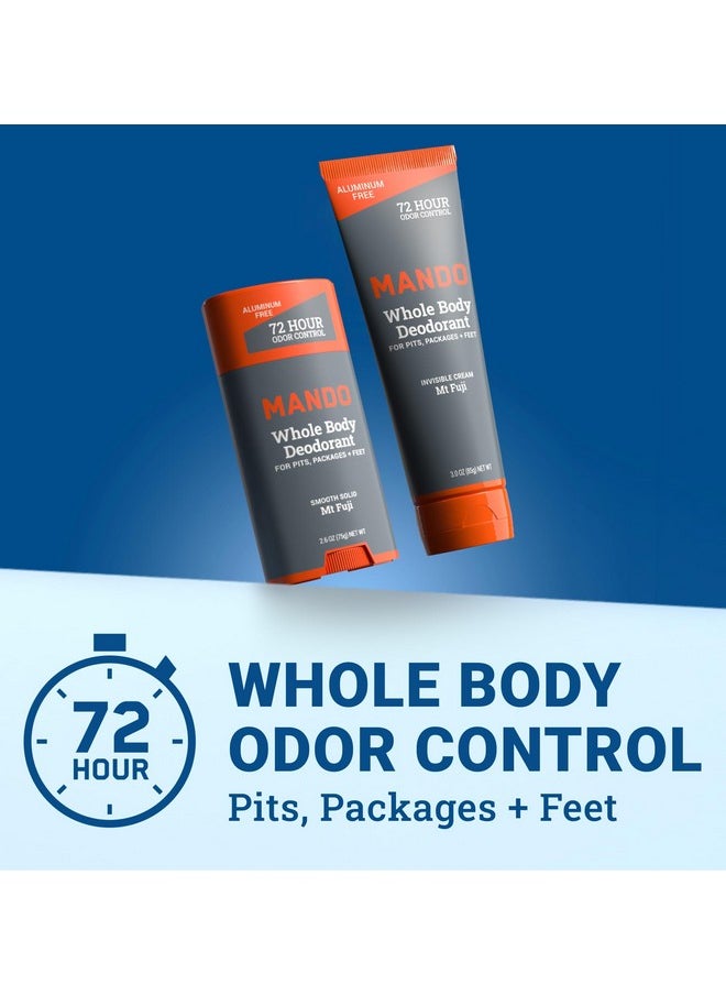 Mando Whole Body Deodorant - Invisible Cream Tube and Solid Stick - 72 Hour Odor Control - Aluminum Free, Baking Soda Free, Skin Safe - 3.0 Ounce Tube and 2.6 Ounce Solid Stick Bundle - Mt Fuji