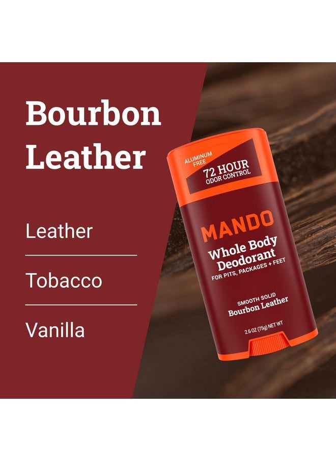 Mando Whole Body Deodorant For Men - Smooth Solid Stick - 72 Hour Odor Control - Aluminum Free, Baking Soda Free, Skin Safe - 2.6 Ounce (Pack of 2) - Bourbon Leather
