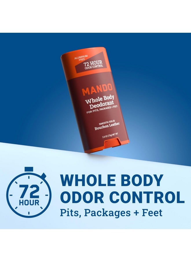 Mando Whole Body Deodorant For Men - Smooth Solid Stick - 72 Hour Odor Control - Aluminum Free, Baking Soda Free, Skin Safe - 2.6 Ounce (Pack of 2) - Bourbon Leather