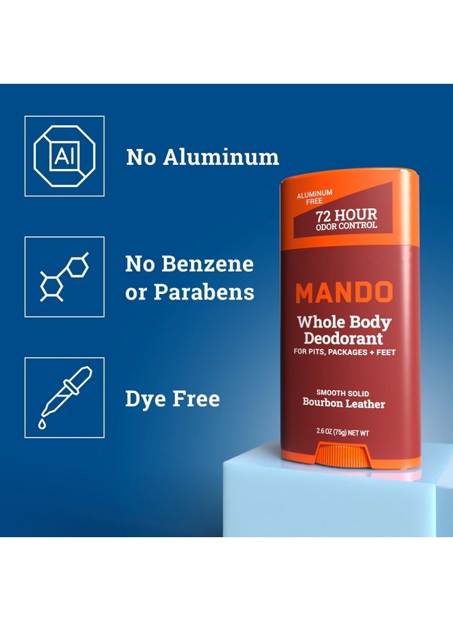 Mando Whole Body Deodorant For Men - Smooth Solid Stick - 72 Hour Odor Control - Aluminum Free, Baking Soda Free, Skin Safe - 2.6 Ounce (Pack of 2) - Bourbon Leather