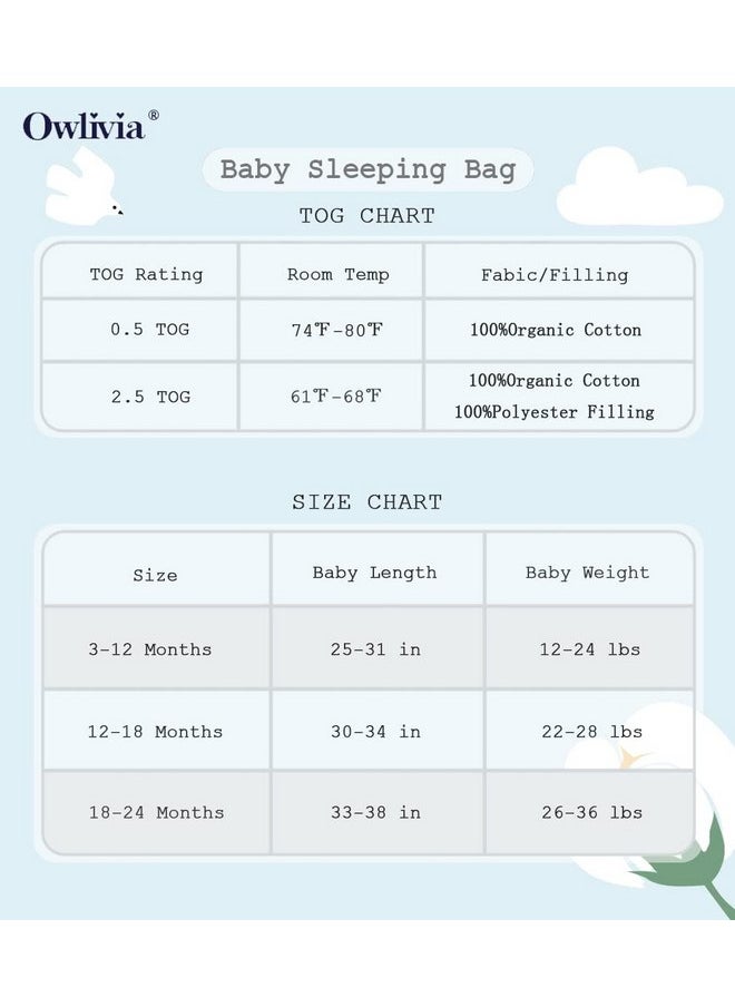 Owlivia Baby Sleep Sack Organic Cotton Sleeping Bag with- 2.5tog Sleeping Bag with 2-Way Zipper, Boys Girls Swaddle Transition Sleep Sack (2.5tog Green Dandelion, 18-24 Months)
