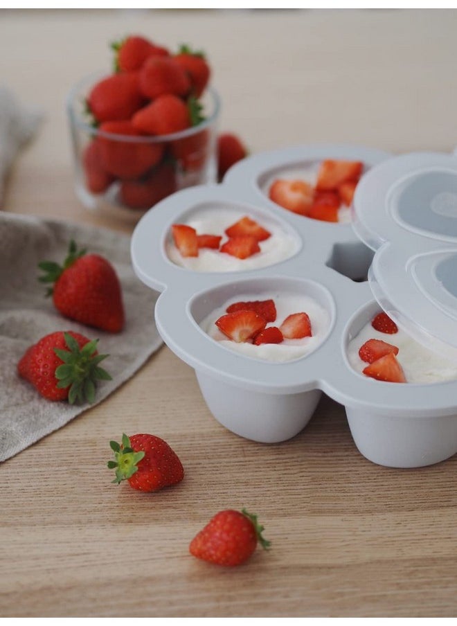 Multiportions Premium Quality Silicone Baby Food Freezer Tray With Clip On Lid, Baby Food Storage Container Ice Cube Tray Maker For Homemade Baby Food, Baby Essentials, 5 Oz, Cloud