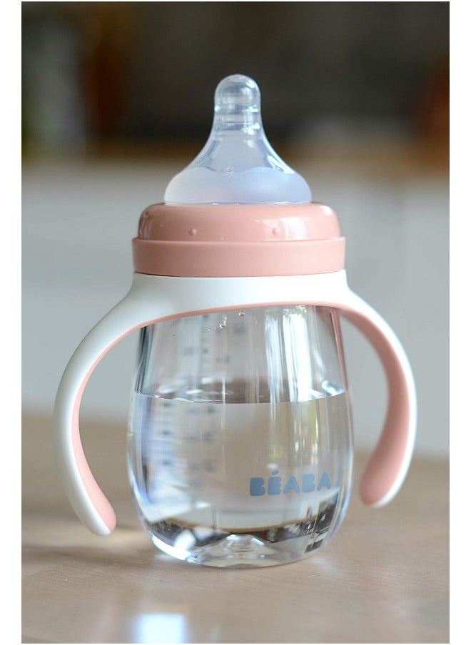 2-In-1 Baby Bottle To Training Sippy Cup, Learning Cup, Baby Bottle Nipple And Soft Silicone Sippy Spout, Spill Proof, Baby, Toddler 7 Oz (Rose)