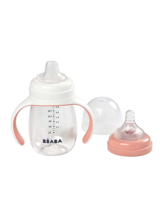 2-In-1 Baby Bottle To Training Sippy Cup, Learning Cup, Baby Bottle Nipple And Soft Silicone Sippy Spout, Spill Proof, Baby, Toddler 7 Oz (Rose)