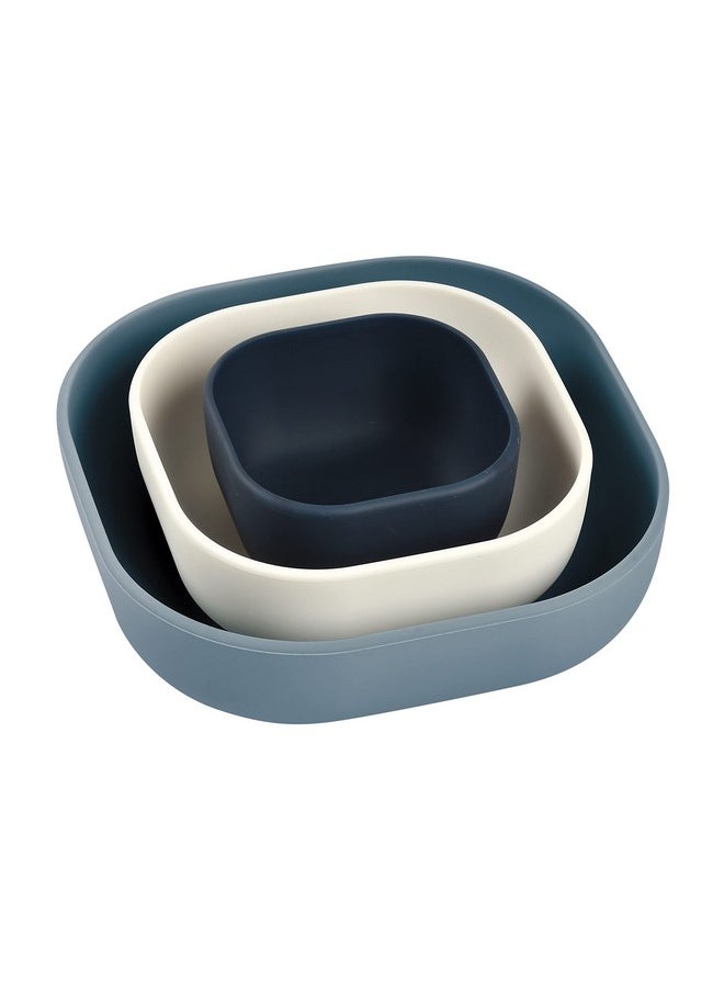 Silicone Mealtime Nesting Bowls, Baby Toddler Dinnerware Sets, Soft, Stackable And Unbreakable Set Of 3 Bowls, Midnight