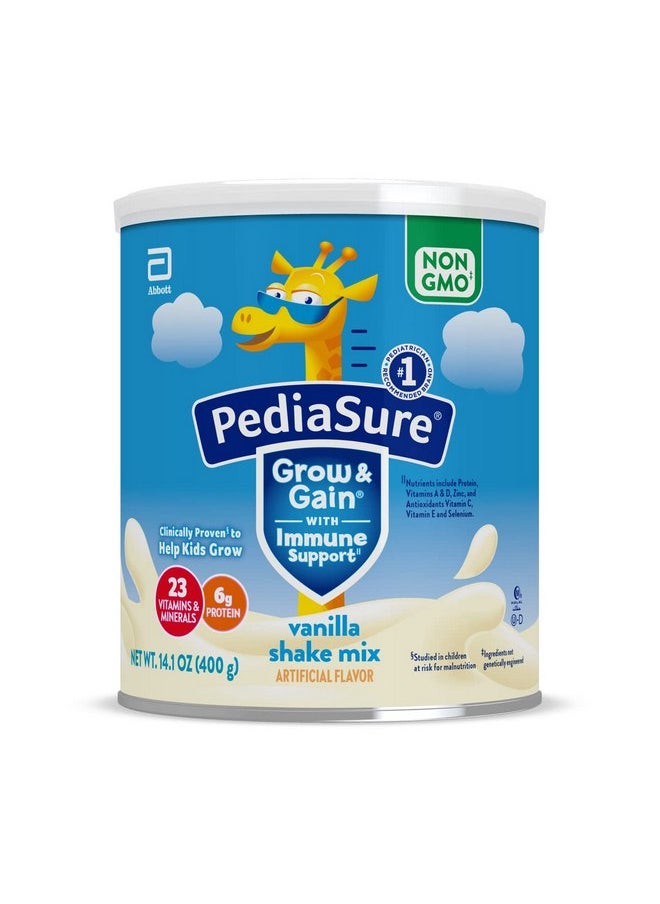 PediaSure Grow & Gain with Immune Support Shake Mix Powder, Kids Shake, 23 Vitamins and Minerals, 6g Protein, Helps Kids Catch Up On Growth, Non-GMO, Gluten-Free, Vanilla, 14.1-oz Can, 8 Servings