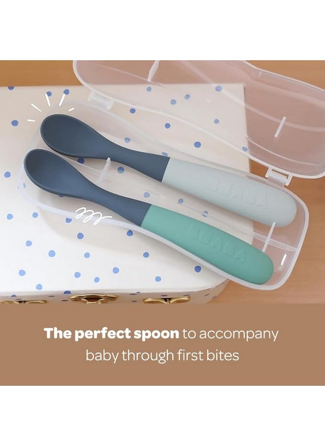 Baby'S First Foods Spoon Set With Travel Case, Two Tone Silicone Baby Spoons, Baby Essentials, Baby Spoons, Travel Set, Baby Gifts, Mineral