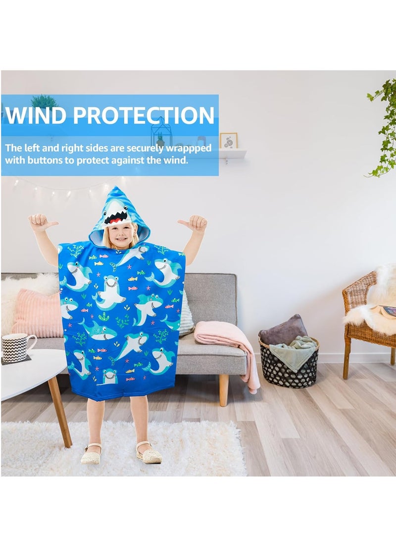 Kids Hooded Poncho Towels, Poncho Towel Short Sleeve, Beach Poncho, Swimming Pool Bath Wrap, Quick Dry Absorbent Beach Childrens Travel Wrap, Soft Microfiber Bath Towel, Shark