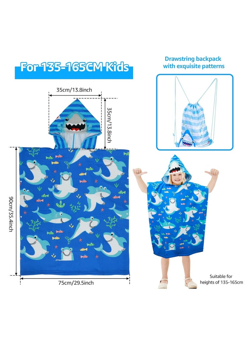 Kids Hooded Poncho Towels, Poncho Towel Short Sleeve, Beach Poncho, Swimming Pool Bath Wrap, Quick Dry Absorbent Beach Childrens Travel Wrap, Soft Microfiber Bath Towel, Shark