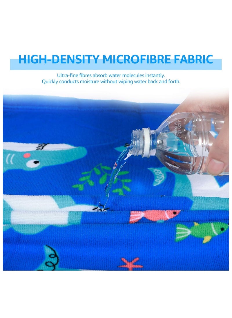 Kids Hooded Poncho Towels, Poncho Towel Short Sleeve, Beach Poncho, Swimming Pool Bath Wrap, Quick Dry Absorbent Beach Childrens Travel Wrap, Soft Microfiber Bath Towel, Shark