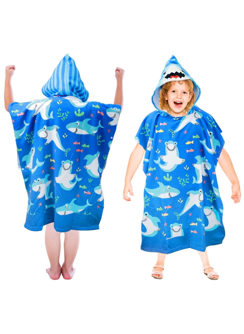 Kids Hooded Poncho Towels, Poncho Towel Short Sleeve, Beach Poncho, Swimming Pool Bath Wrap, Quick Dry Absorbent Beach Childrens Travel Wrap, Soft Microfiber Bath Towel, Shark