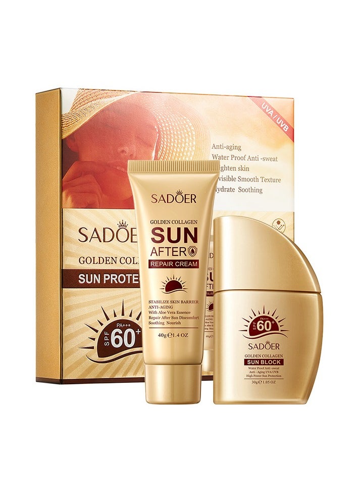 Gold Collagen SPF60+ Protection Kit,Sun Block30g+Repair Cream40g