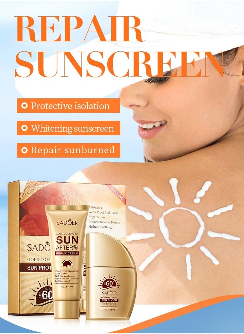 Gold Collagen SPF60+ Protection Kit,Sun Block30g+Repair Cream40g
