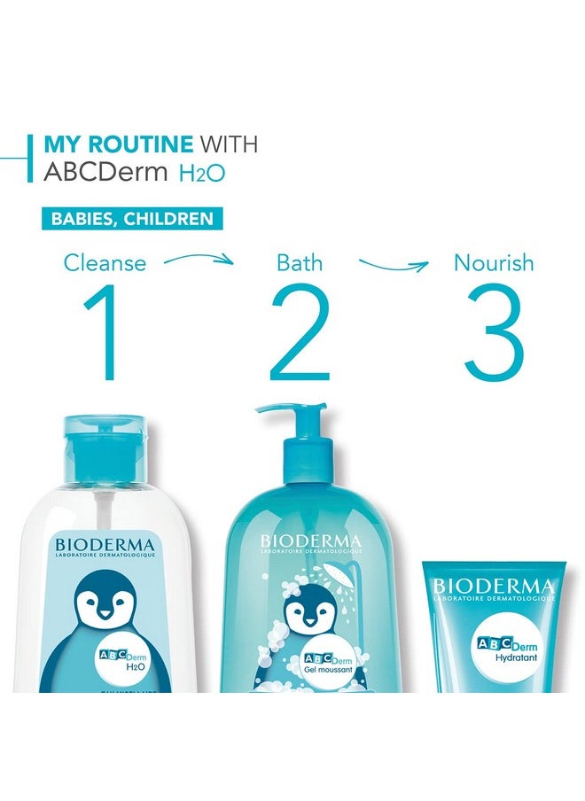 Abcderm H2O - Baby Skin Care - Micellar Cleansing Water For Babies And Kids, Blue, 33.8 Fl Oz