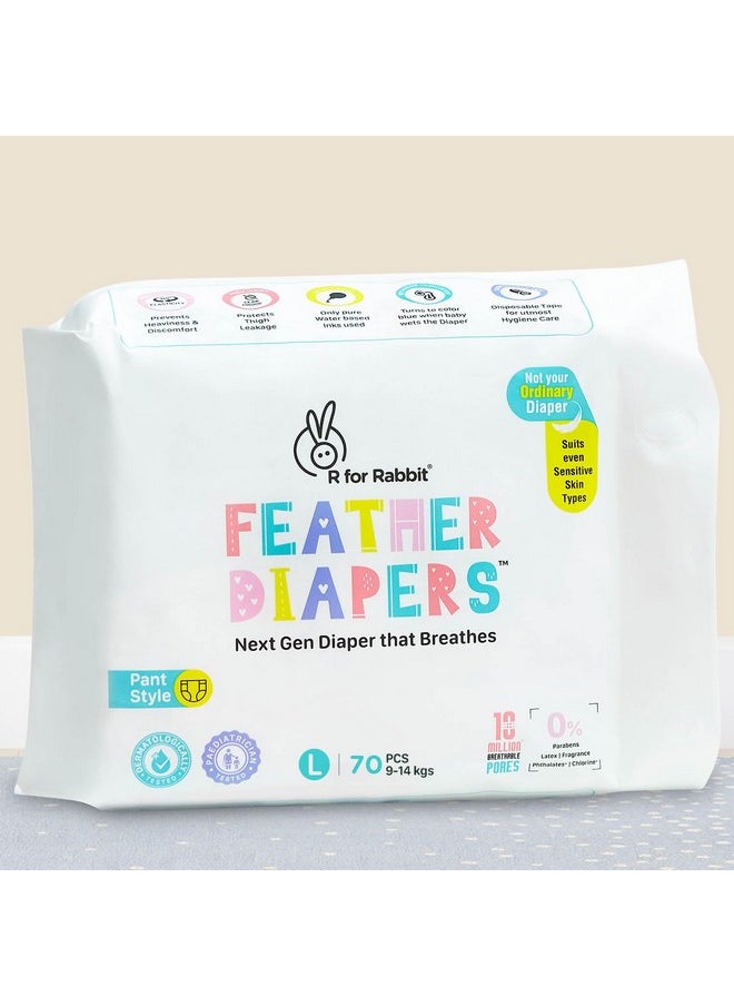 R for Rabbit Large L Size Premium Feather Diaper for Baby 9 to 14 kgs (70 Pack Offer)