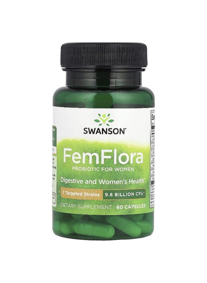 Swanson, FemFlora, Probiotic For Women, 9.8 Billion CFU, 60 Capsules